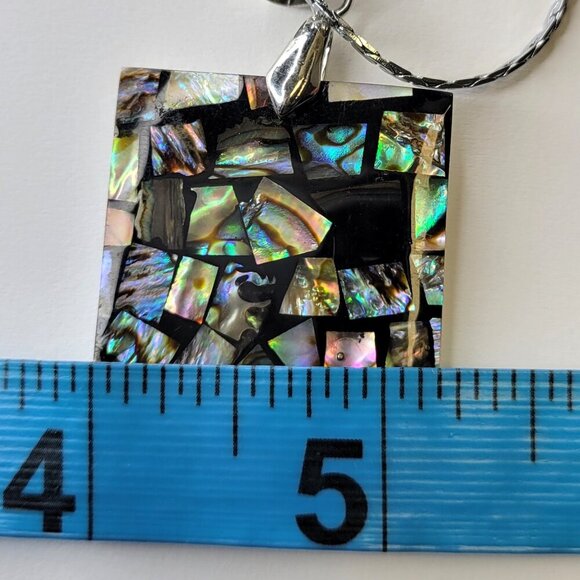 Genuine Abalone Shell Inlay Rectangular Pendant with Silver Necklace - Picture 6 of 8